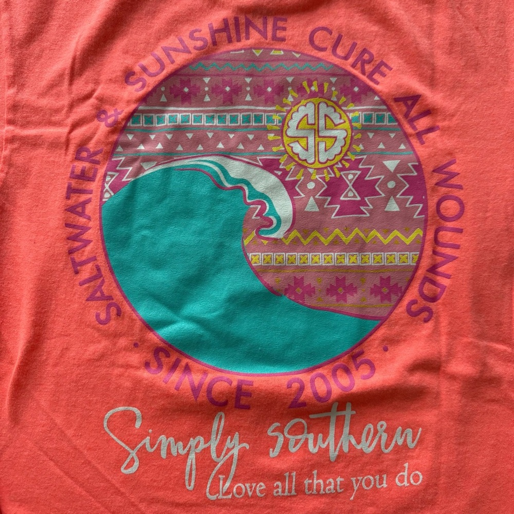 Simply Southern Coral and Teal Wave Tee